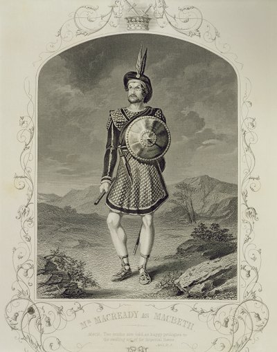 Pan Macready jako Makbet, akt I, scena 3, w sztuce Williama Szekspira (1564-1616) autorstwa English School
