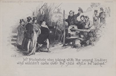 Pan Pickwick żartuje z młodymi damami (zdjęcie czarno-białe) autorstwa English School
