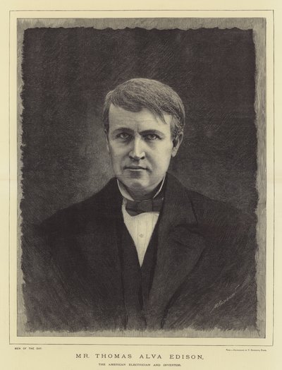 Thomas Alva Edison, amerykański elektryk i wynalazca (grafika) autorstwa English School