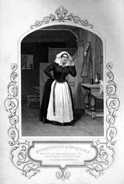 Pani Winstanley jako Pani Szybko, akt II, scena 2, w Wesołych kumoszach z Windsoru Williama Szekspira (1564-1616) rytowanych przez George