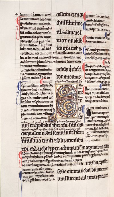 Ms.27, f.109v: Strona z glosowanej kopii Nowego Testamentu (welum) autorstwa English School