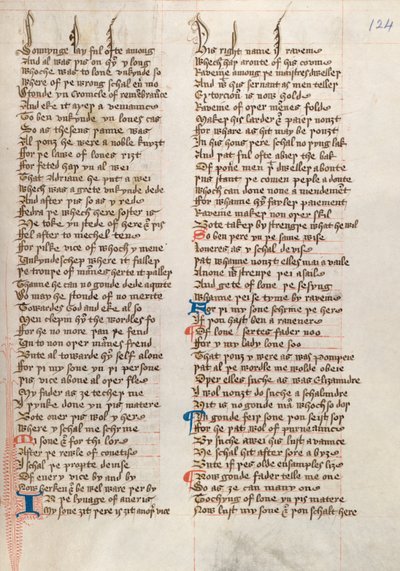 Ms326 f124r, Confessio Amantis autorstwa Johna Gowera (pióro i atrament na welinie) autorstwa English School