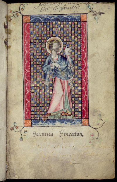 Ms 1-2005, f.1r: St. Edmund, miniatura z psałterza Macclesfield, Use of Sarum, East Anglia, c.1330 autorstwa English School