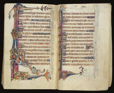 Ms 1-2005, ff.122v-123r: Groteskowa dekoracja brzeżna z Psałterza Macclesfielda, Use of Sarum, East Anglia, c.1330 autorstwa English School