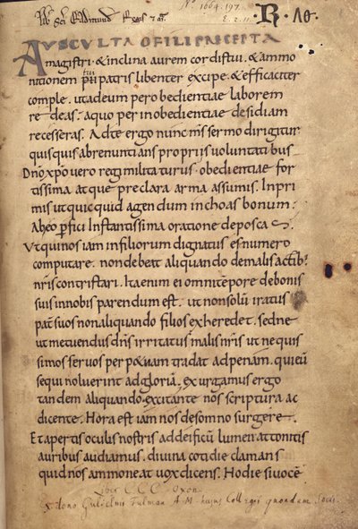 Ms 197 f.1r Reguła św. Benedykta autorstwa English School