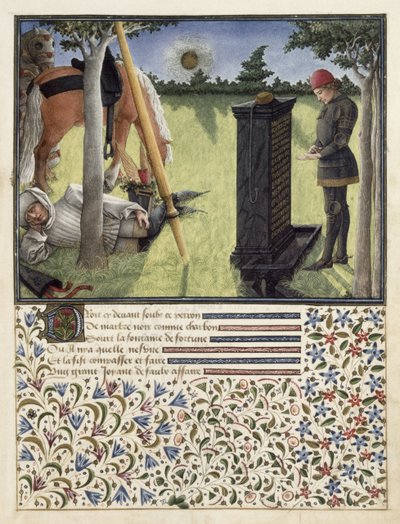 Pani 2597 O wschodzie słońca Serce czyta napis na Zaczarowanej Fontannie, wydanie faksymilowe Livre du Coeur dAmours Espris Rene dAnjou autorstwa English School