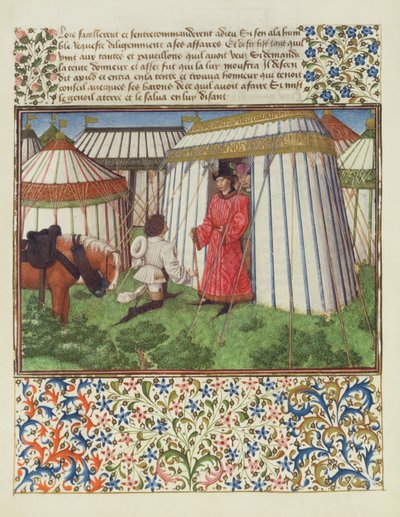 Pani 2597 Desire klęka przed Honorem błagając o pomoc Serca, wydanie faksymilowe Livre du Coeur dAmours Espris Rene dAnjou autorstwa English School