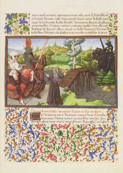 Pani 2597 Serce, pożądanie i melancholia na moście Niebezpieczny spacer, którego strzeże rycerz Soulcy, wydanie faksymilowe Livre du Coeur dAmours Espris autorstwa Rene dAnjou autorstwa English School