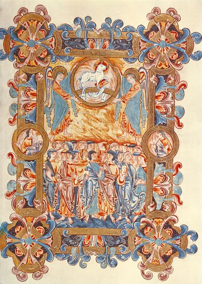 Ms 274 (Y-6) fol.158 Tłum adorujący Baranka, z Mszału Roberta z Jumieges, c.1016 autorstwa English School
