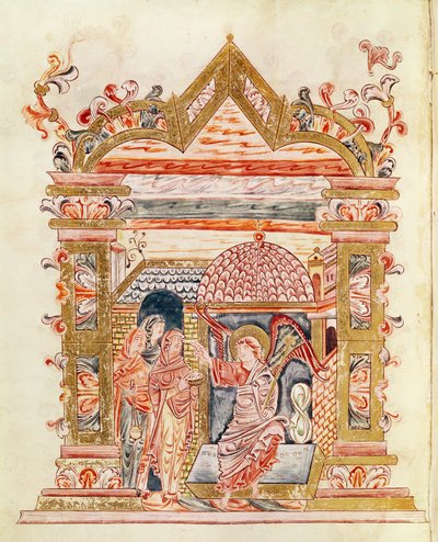 Ms 274 (Y-6) fol.72v Święte niewiasty przy grobie, z Mszału Roberta z Jumieges, c.1016 autorstwa English School