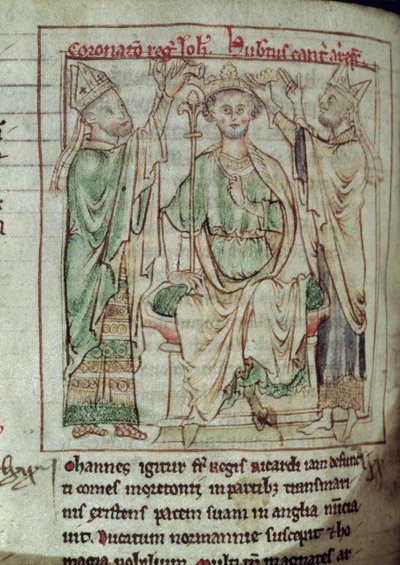 Ms 6712 (A.6.89) fol.144v Król Jan (1167-1216), miniatura z Flores Historiarum, Matthew Paris, 1250-52 autorstwa English School