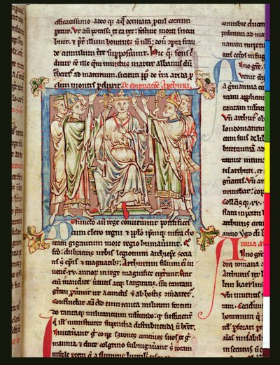 Ms 6712 (A.6.89) fol.53 Król Artur, miniatura z Flores Historiarum, Matthew Paris, c.1250-52 autorstwa English School