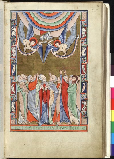 Ms Hunter 229 f.14r Wniebowstąpienie, z psałterza Huntera, ok. 1170 (pióro i atrament oraz tempera na welinie) autorstwa English School