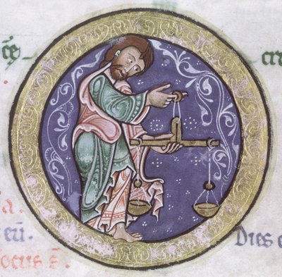 Pani Hunter 229 f. 5r Libra, z psałterza Huntera, ok. 1170 (pióro i atrament oraz tempera na welinie) (szczegół) autorstwa English School