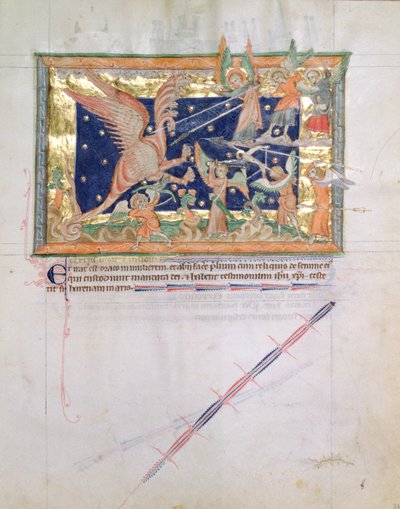 Ms L.A. 139-Lisboa fol.33 Smok prowadzący wojnę z wiernymi, z Apokalipsy Gulbenkian, c.1265-70 autorstwa English School