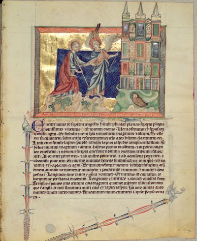 Ms L.A. 139-Lisboa fol.74 Anioł ukazujący Nowe Jeruzalem św. Janowi Ewangeliście, z Apokalipsy Gubenkijskiej, ok. 1265-70 autorstwa English School