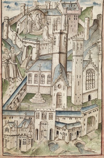 Pani New Coll 288, f4v. (rękopis Chaundlera), Życie Williama z Wykeham autorstwa Thomasa Chaundlera (pióro i atrament oraz tempera na welinie) autorstwa English School