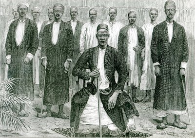 Mtesa, cesarz Ugandy i inni wodzowie (litho) (bw zdjęcie) autorstwa English School