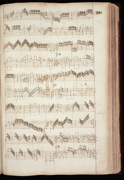 Mu Ms 168, s.301: Strona z Fitzwilliam Virginal oraz antologia muzyki klawiszowej XVI i początku XVII wieku (tusz na papierze) autorstwa English School