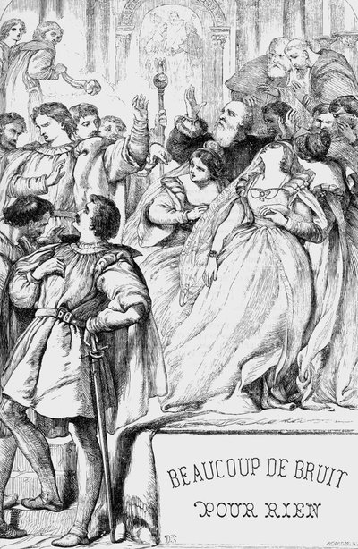 Wiele hałasu o nic – ilustracja w „” Works complete by William Shakespeare”” 1866 – Ilustracje i ogólna forma tego wydania są zapożyczone z ilustrowanego Szekspira Cassella, opublikowanego w Londynie autorstwa English School