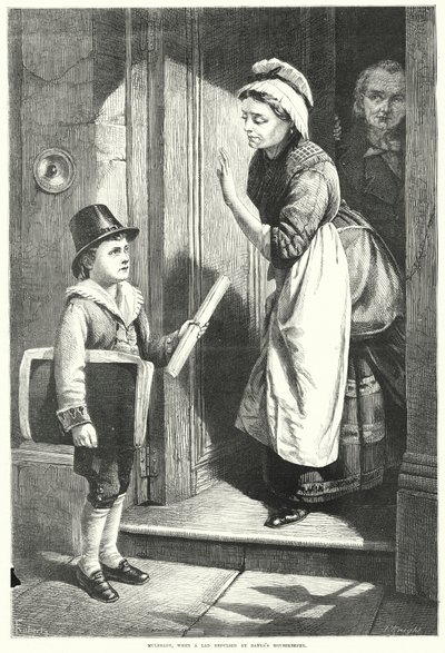 Mulready, Gdy chłopiec odepchnięty przez gosposię banku (rycina) autorstwa English School