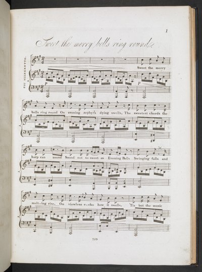 Partytura muzyczna „Sweet the Merry Bells Ring Round” John Clare & F.W. Crouch, strona 1, c.1820 (druk) autorstwa English School