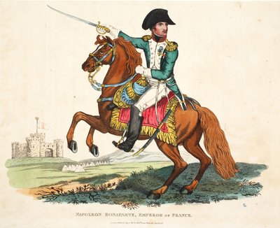 Napoleon Bonaparte, cesarz Francji, rycina Romney, wyd. autorstwa Richarda Evansa, ilustracja z Historycznego sprawozdania z bitwy pod Waterloo autorstwa Williama Mudforda, 1816 r. autorstwa English School