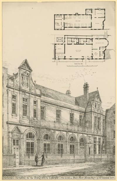 Narodowy Szpital Sparaliżowanych i Padaczkowych: nowe skrzydło na Powis Place, Bloomsbury autorstwa English School