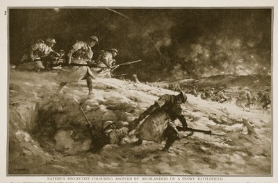 Kolorystyka ochronna natury przyjęta przez górali na zaśnieżonym polu bitwy, 1914-19 autorstwa English School
