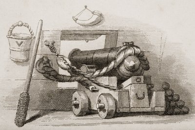 Kanon marynarki wojennej, ilustracja z Anglii Bitwy morskie i lądowe autorstwa Lieuta. płk Williams autorstwa English School