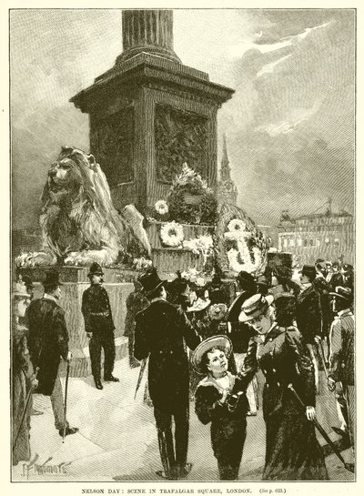 Dzień Nelsona: Scena na Trafalgar Square w Londynie autorstwa English School