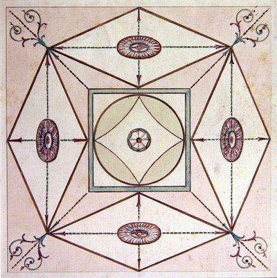 Neoklasyczny projekt sufitu, Ugbrook Park, Devon, ok. 1770 (akwarela na papierze) autorstwa English School