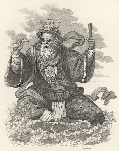 Neptun Chińczyków, ilustracja z The World: or the present State of the Universe, będąca ogólnym i kompletnym zbiorem nowoczesnych podróży i podróży, Cavendish Pelham, Londyn autorstwa English School
