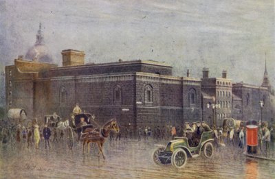 Więzienie Newgate przed wyburzeniem (zdjęcie czarno-białe) autorstwa English School
