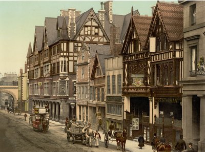 Newgate Street, Chester (zdjęcie ręcznie kolorowane) autorstwa English School