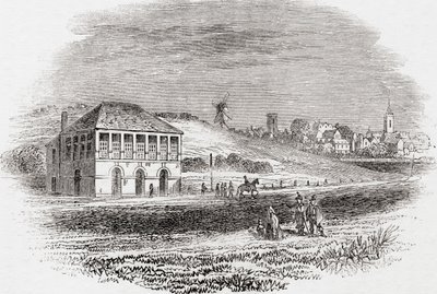 Tor wyścigowy Newmarket, Newmarket, Anglia w czasach Karola I, ze strony Old England: A Pictorial Museum, pub. 1847 autorstwa English School