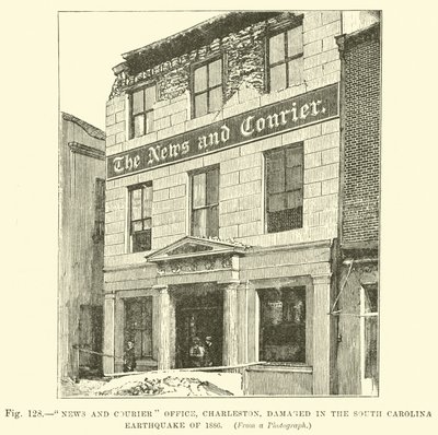 News and Courier Office, Charleston, uszkodzone podczas trzęsienia ziemi w Karolinie Południowej w 1886 r. autorstwa English School