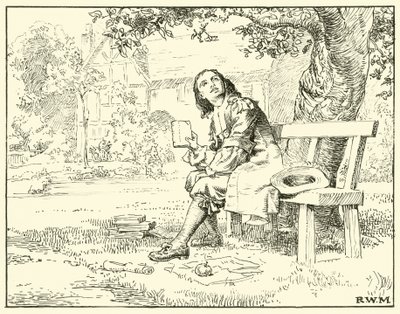 Newton i jabłko (tusz na papierze) autorstwa English School