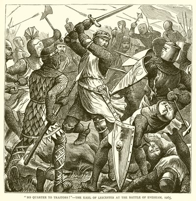 Nie ma kwartału dla zdrajców! — Hrabia Leicester w bitwie pod Evesham, 1265 autorstwa English School
