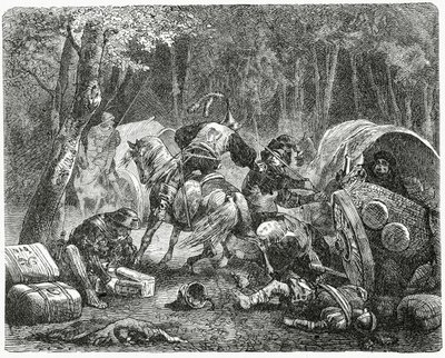 Szlachta plądruje podróżujących kupców, 1882 autorstwa English School