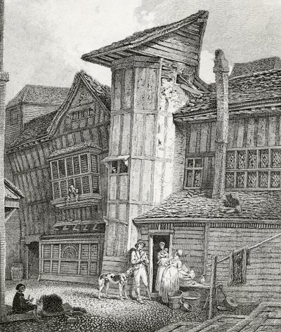 North East Widok starego domu stojącego ostatnio w Pasażu Sweedona, Grub Street autorstwa English School
