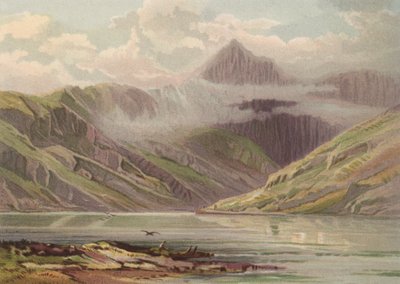 Północna Walia, Snowdon z Llyn Llydaw (kolor lito) autorstwa English School