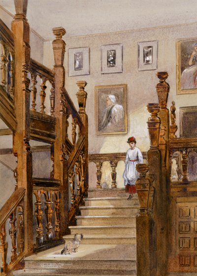 Schody północne, Audley End House, koniec XIX wieku (akwarela na papierze) autorstwa English School