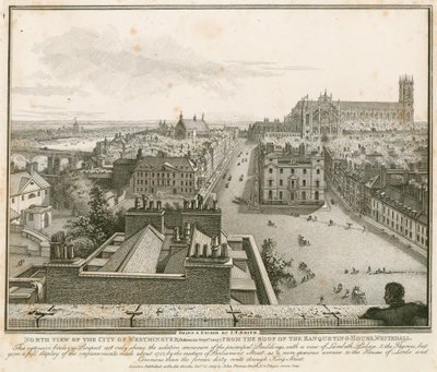 Widok północny na Westminster z dachu Domu Bankietowego, Whitehall autorstwa English School