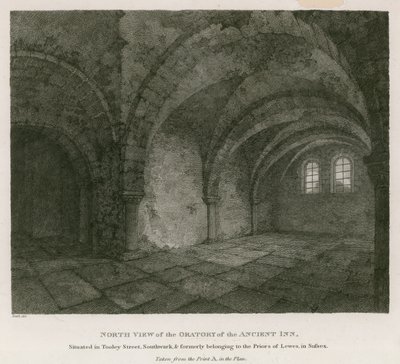 Widok północny Oratorium Starożytnej Karczmy znajdującej się przy Tooley Street, Southwark autorstwa English School