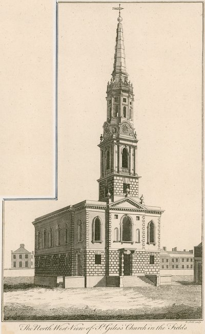 Północno-zachodni widok na kościół St Giles na polach, Londyn autorstwa English School