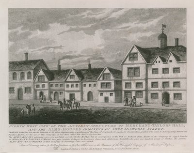 Widok na północno-zachodni widok antycznej struktury Merchant Taylors Hall autorstwa English School