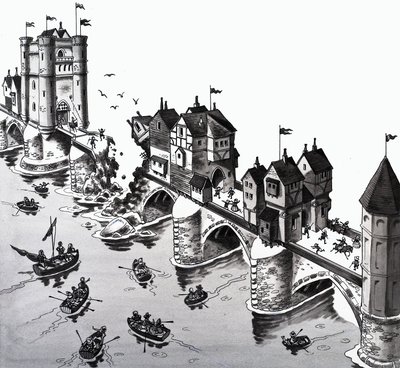 Ilustracja do rymowanki: London Bridge upada autorstwa English School