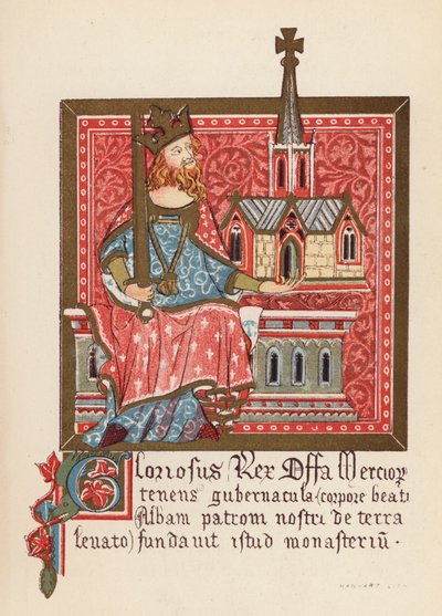 Offa, król Mercji (kolorowa litografia) autorstwa English School
