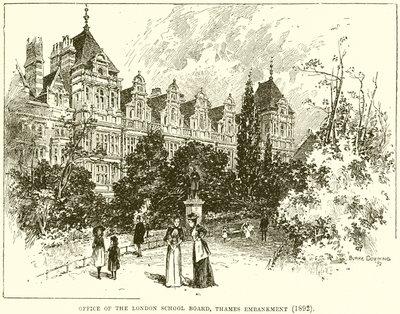 Biuro Rady Szkolnej Londynu, Thames Embankment (1892) autorstwa English School